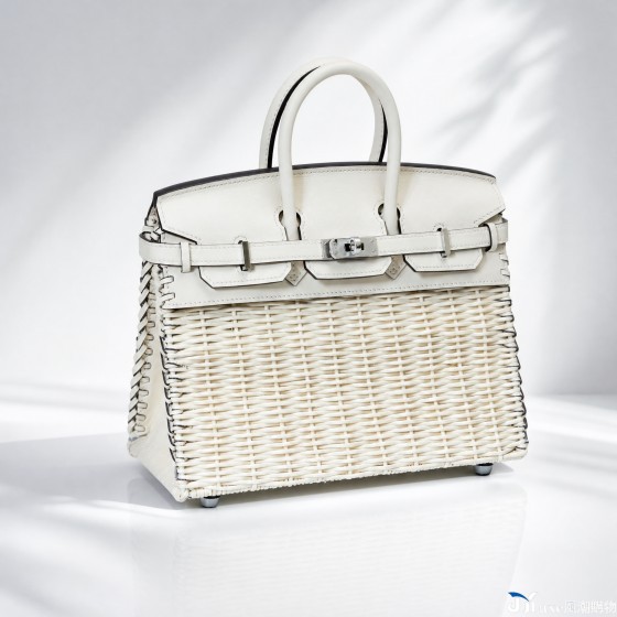 All-hand-stitched wax thread picnic bag, original saddle leather interwoven willow, 25cm platinum bag